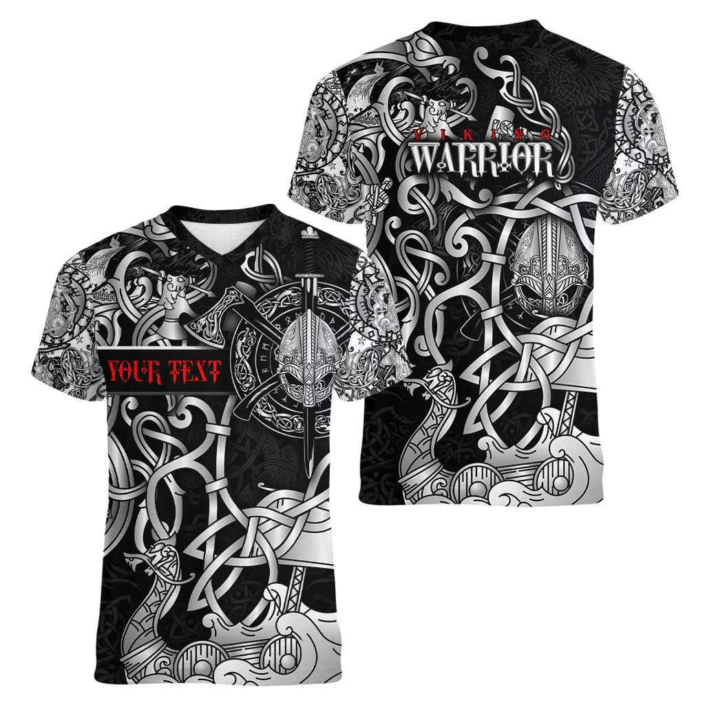 Viking Warrior Women V-Neck T-Shirt Tales Entwined in Nordic Knotwork