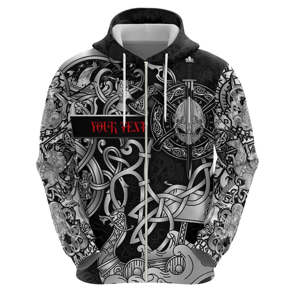 Viking Warrior Zip Hoodie Tales Entwined in Nordic Knotwork
