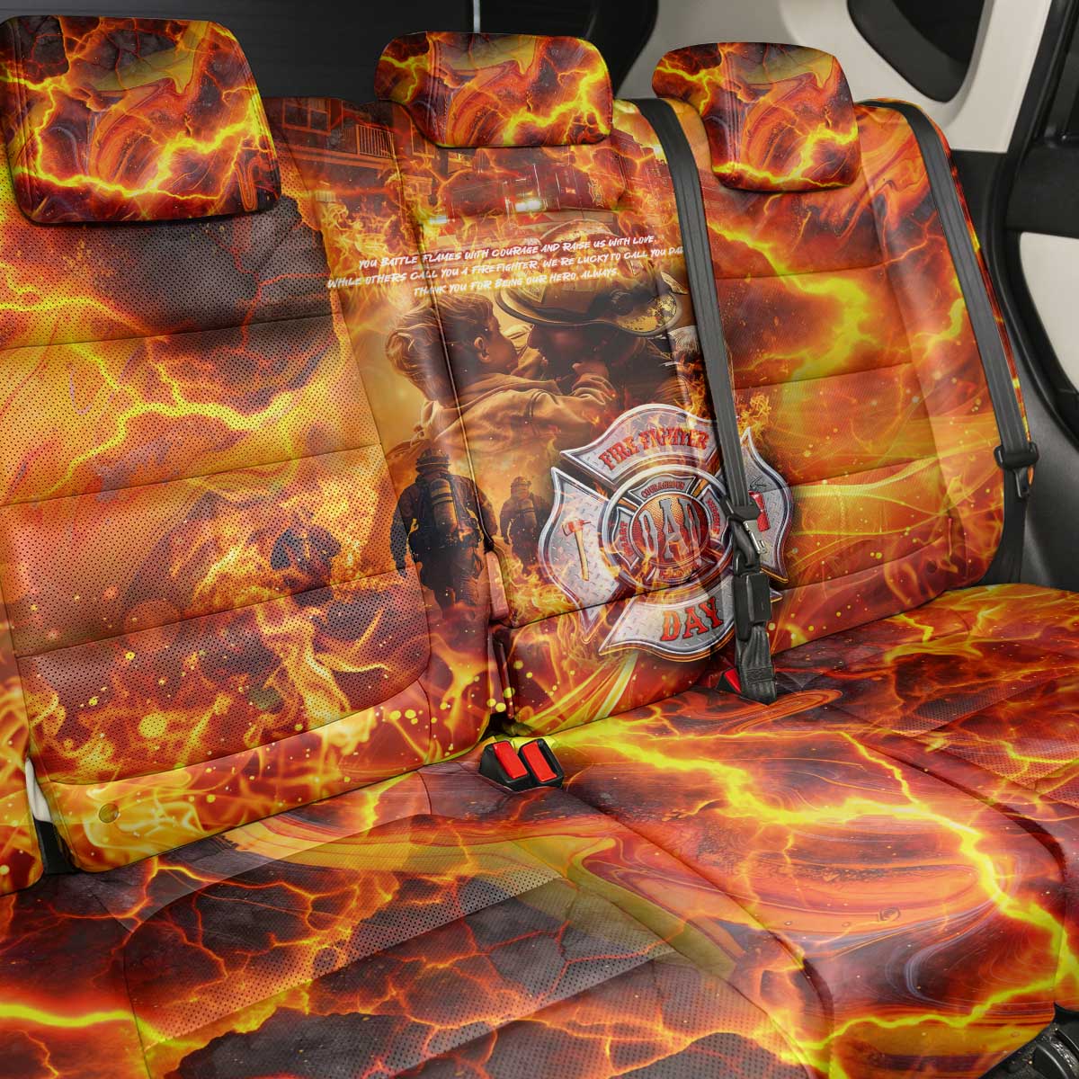 Firefighter Fathers Day Back Car Seat Cover Dad By Name - Firefighter By Heart