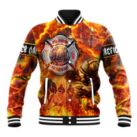 Firefighter Fathers Day Baseball Jacket Dad By Name - Firefighter By Heart