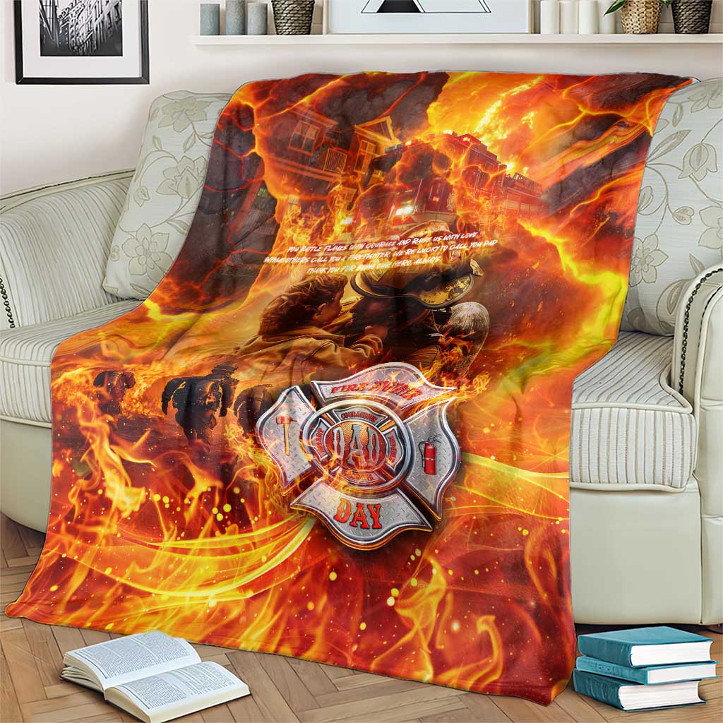 Firefighter Fathers Day Blanket Dad By Name - Firefighter By Heart