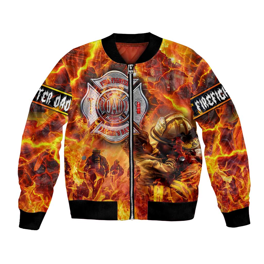 Firefighter Fathers Day Bomber Jacket Dad By Name - Firefighter By Heart