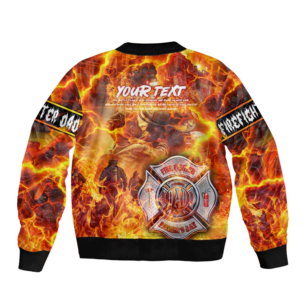 Firefighter Fathers Day Bomber Jacket Dad By Name - Firefighter By Heart