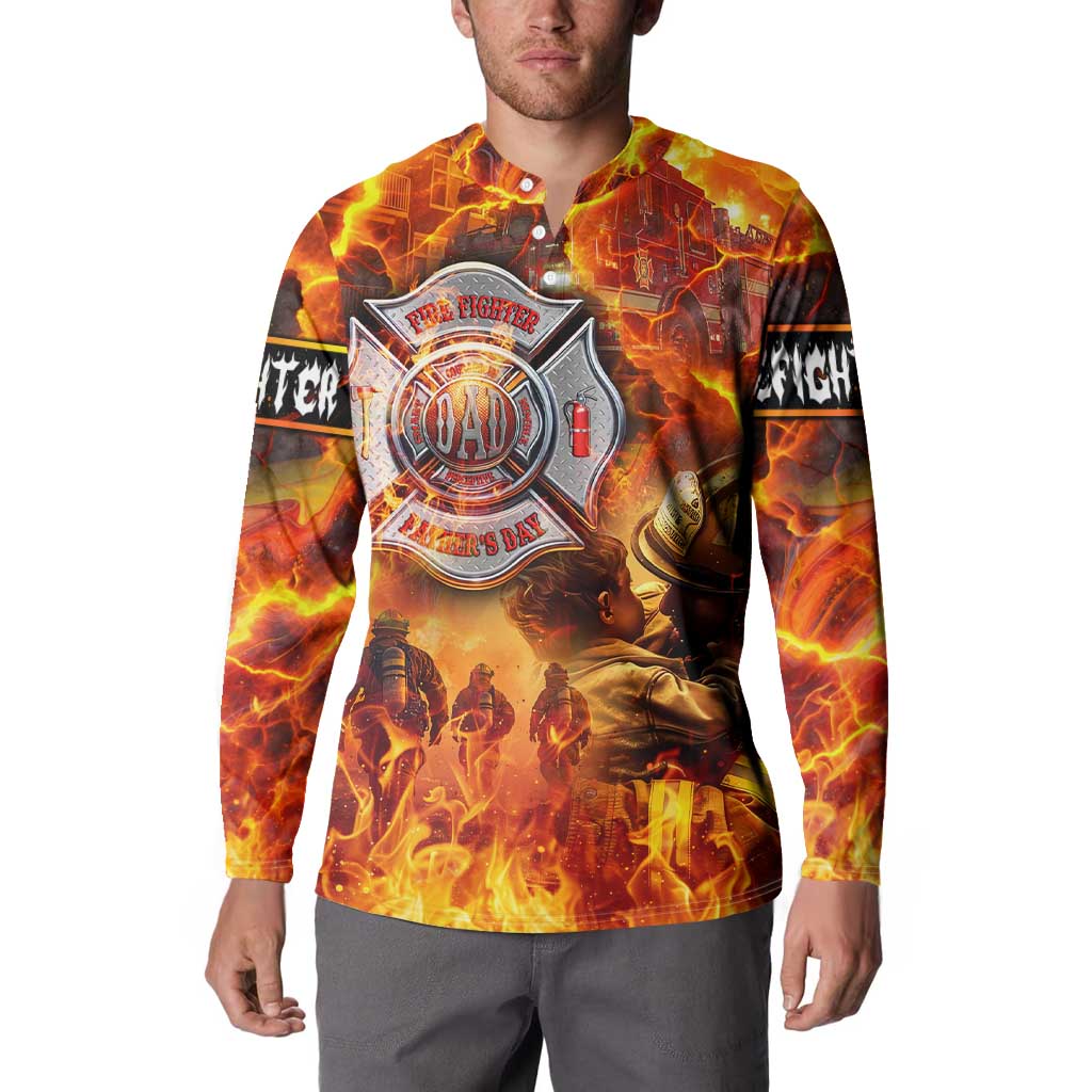 Firefighter Fathers Day Button Sweatshirt Dad By Name - Firefighter By Heart