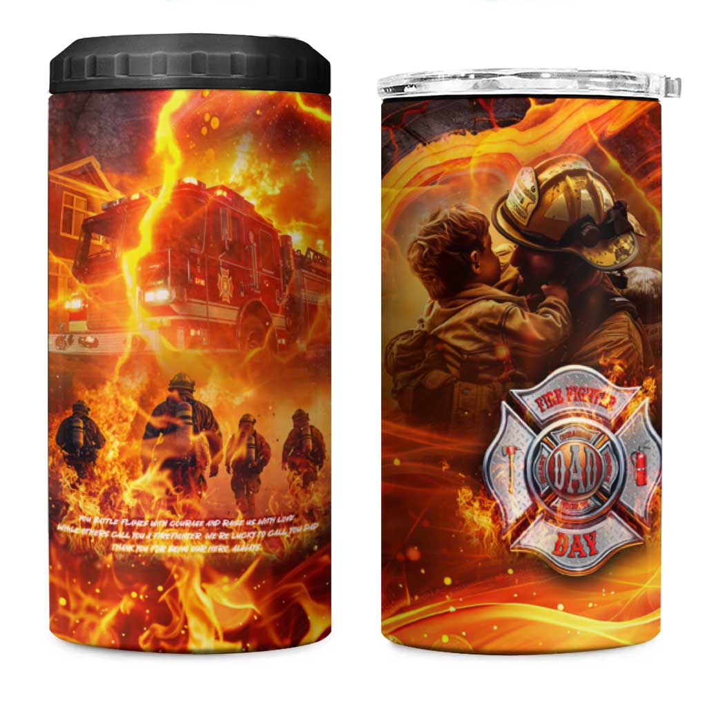 Firefighter Fathers Day 4 in 1 Can Cooler Tumbler Dad By Name - Firefighter By Heart