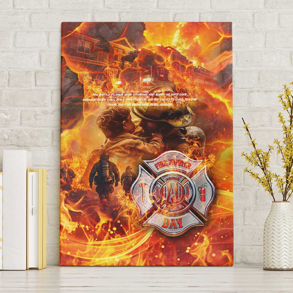 Firefighter Fathers Day Canvas Wall Art Dad By Name - Firefighter By Heart