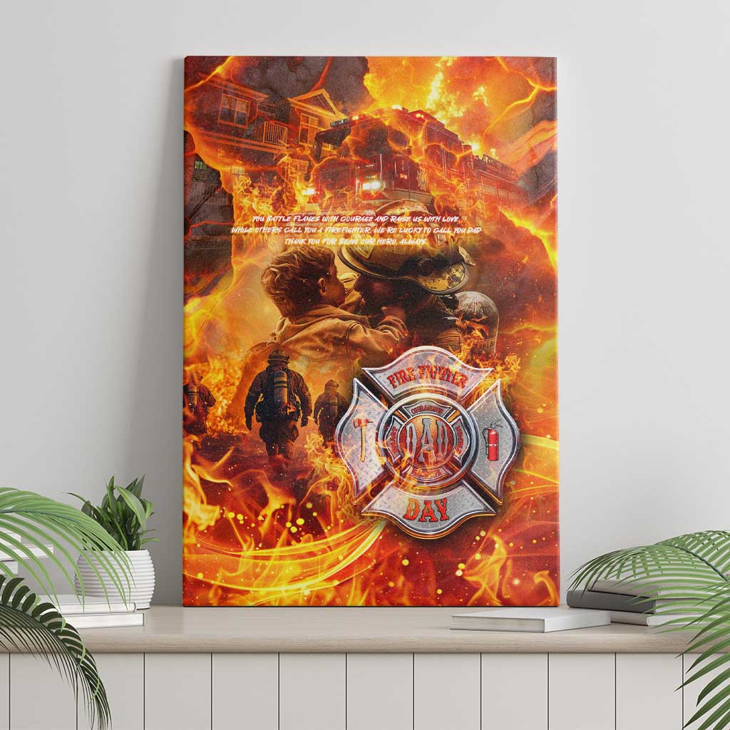 Firefighter Fathers Day Canvas Wall Art Dad By Name - Firefighter By Heart