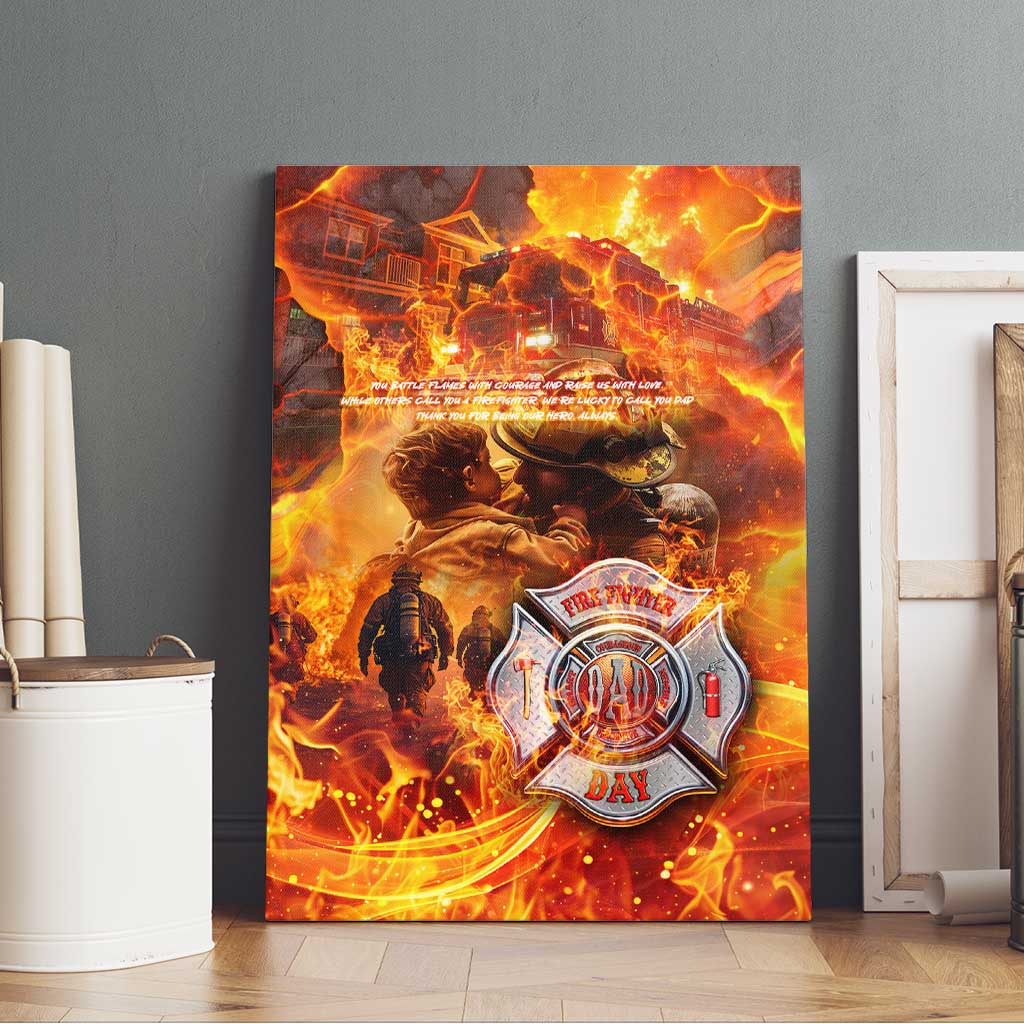 Firefighter Fathers Day Canvas Wall Art Dad By Name - Firefighter By Heart