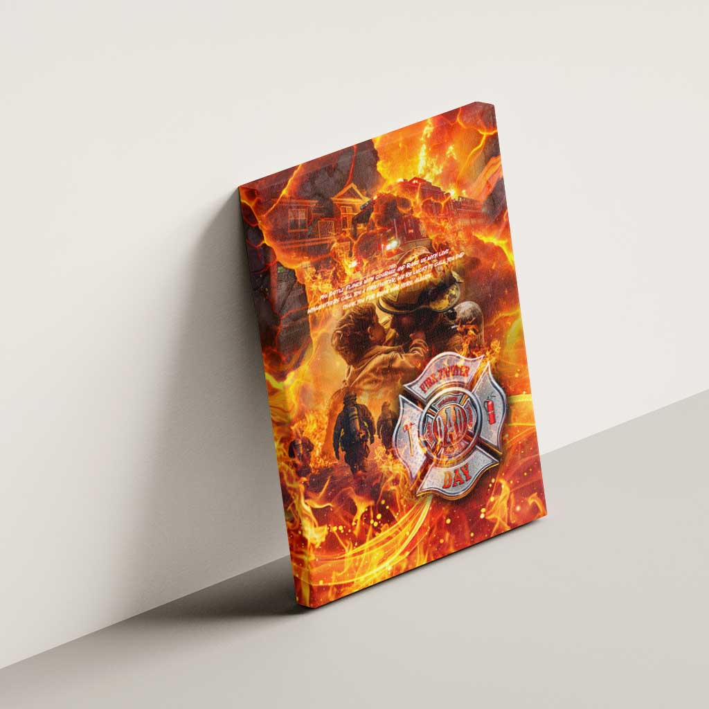 Firefighter Fathers Day Canvas Wall Art Dad By Name - Firefighter By Heart