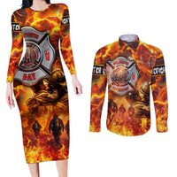 Firefighter Fathers Day Couples Matching Long Sleeve Bodycon Dress and Long Sleeve Button Shirt Dad By Name - Firefighter By Heart