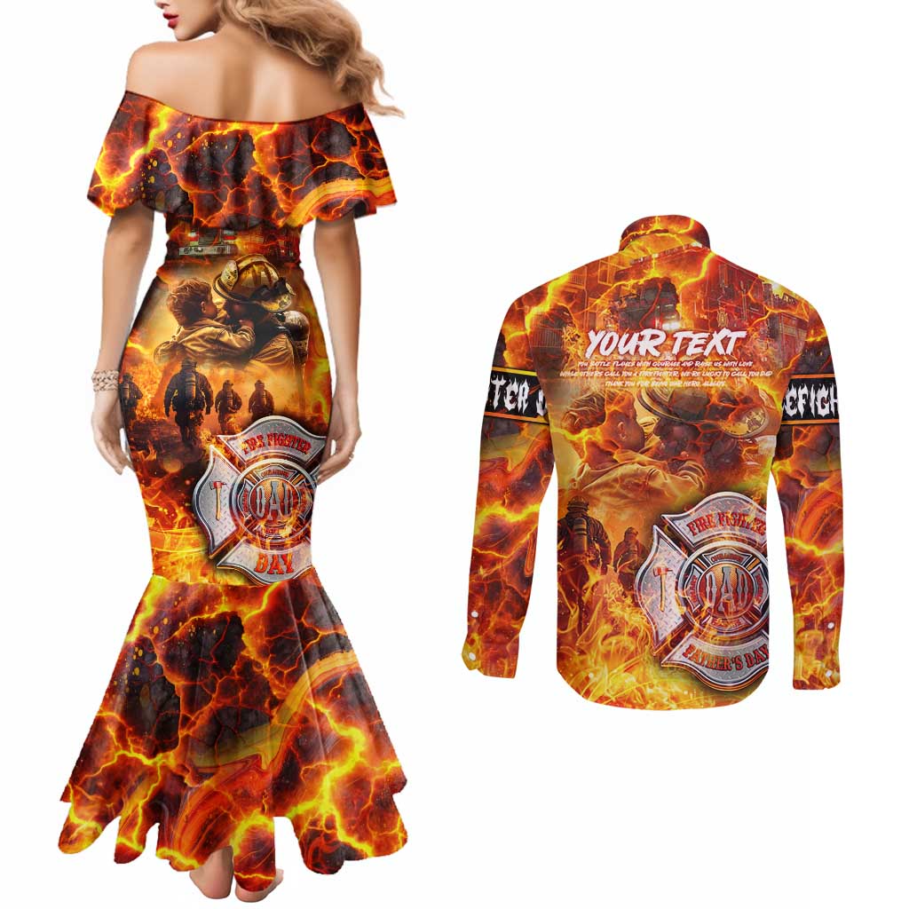 Firefighter Fathers Day Couples Matching Mermaid Dress and Long Sleeve Button Shirt Dad By Name - Firefighter By Heart