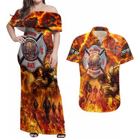 Firefighter Fathers Day Couples Matching Off Shoulder Maxi Dress and Hawaiian Shirt Dad By Name - Firefighter By Heart