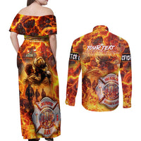 Firefighter Fathers Day Couples Matching Off Shoulder Maxi Dress and Long Sleeve Button Shirt Dad By Name - Firefighter By Heart