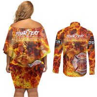 Firefighter Fathers Day Couples Matching Off Shoulder Short Dress and Long Sleeve Button Shirt Dad By Name - Firefighter By Heart
