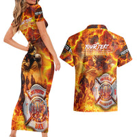 Firefighter Fathers Day Couples Matching Short Sleeve Bodycon Dress and Hawaiian Shirt Dad By Name - Firefighter By Heart