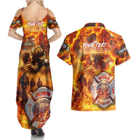 Firefighter Fathers Day Couples Matching Summer Maxi Dress and Hawaiian Shirt Dad By Name - Firefighter By Heart