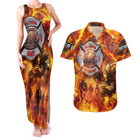 Firefighter Fathers Day Couples Matching Tank Maxi Dress and Hawaiian Shirt Dad By Name - Firefighter By Heart