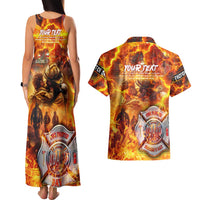 Firefighter Fathers Day Couples Matching Tank Maxi Dress and Hawaiian Shirt Dad By Name - Firefighter By Heart