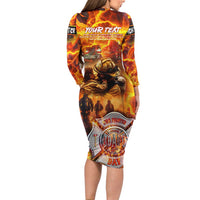 Firefighter Fathers Day Family Matching Long Sleeve Bodycon Dress and Hawaiian Shirt Dad By Name - Firefighter By Heart