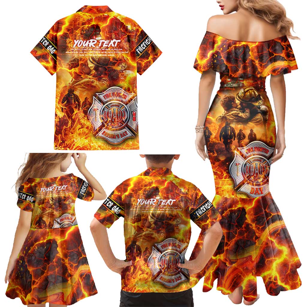 Firefighter Fathers Day Family Matching Mermaid Dress and Hawaiian Shirt Dad By Name - Firefighter By Heart