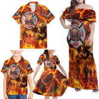 Firefighter Fathers Day Family Matching Off Shoulder Maxi Dress and Hawaiian Shirt Dad By Name - Firefighter By Heart