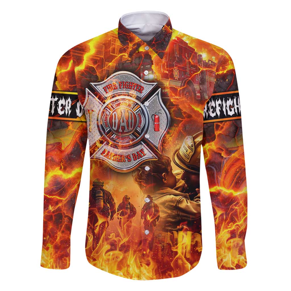 Firefighter Fathers Day Family Matching Off Shoulder Maxi Dress and Hawaiian Shirt Dad By Name - Firefighter By Heart