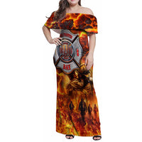 Firefighter Fathers Day Family Matching Off Shoulder Maxi Dress and Hawaiian Shirt Dad By Name - Firefighter By Heart