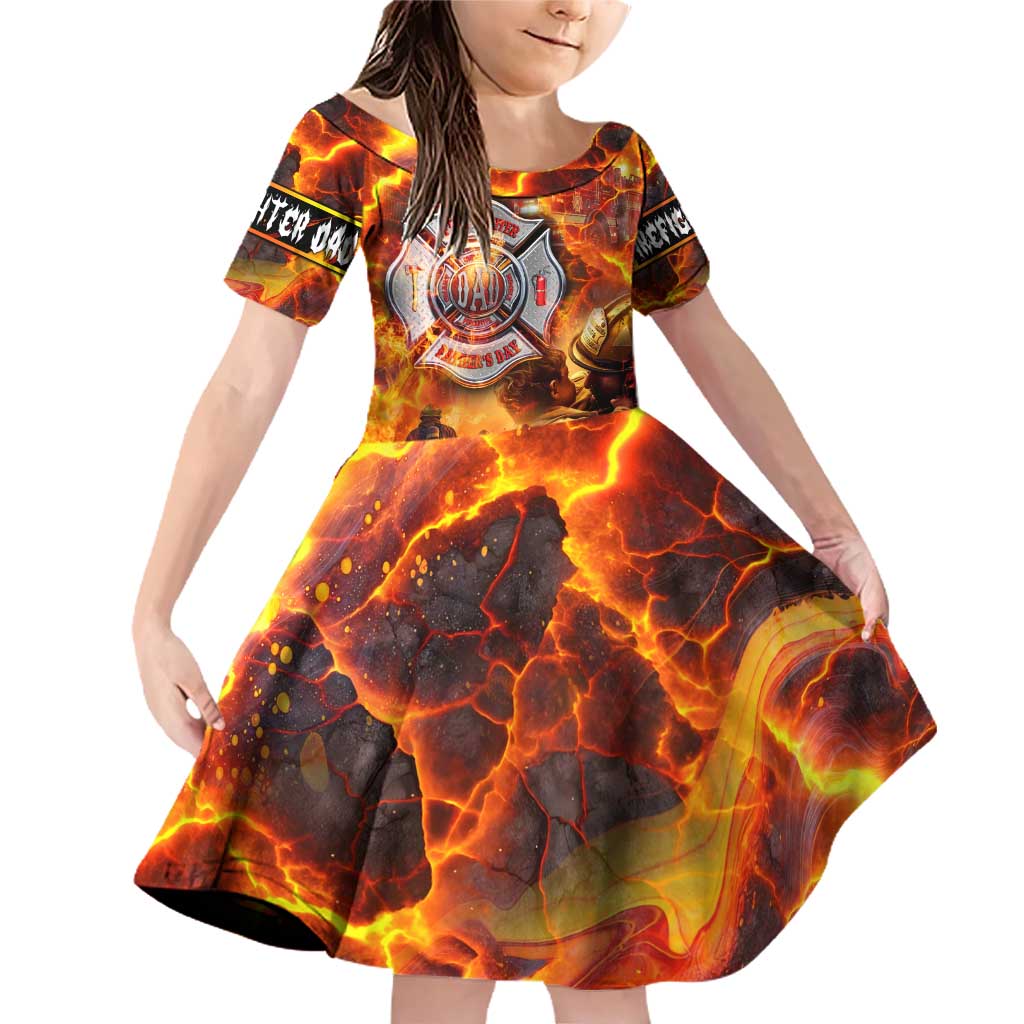 Firefighter Fathers Day Family Matching Off Shoulder Short Dress and Hawaiian Shirt Dad By Name - Firefighter By Heart