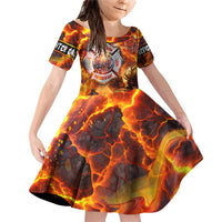 Firefighter Fathers Day Family Matching Off Shoulder Short Dress and Hawaiian Shirt Dad By Name - Firefighter By Heart