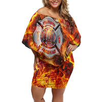 Firefighter Fathers Day Family Matching Off Shoulder Short Dress and Hawaiian Shirt Dad By Name - Firefighter By Heart