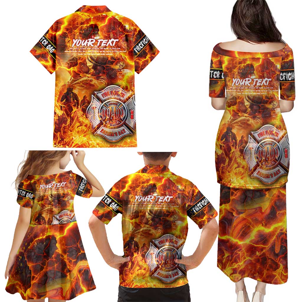 Firefighter Fathers Day Family Matching Puletasi and Hawaiian Shirt Dad By Name - Firefighter By Heart