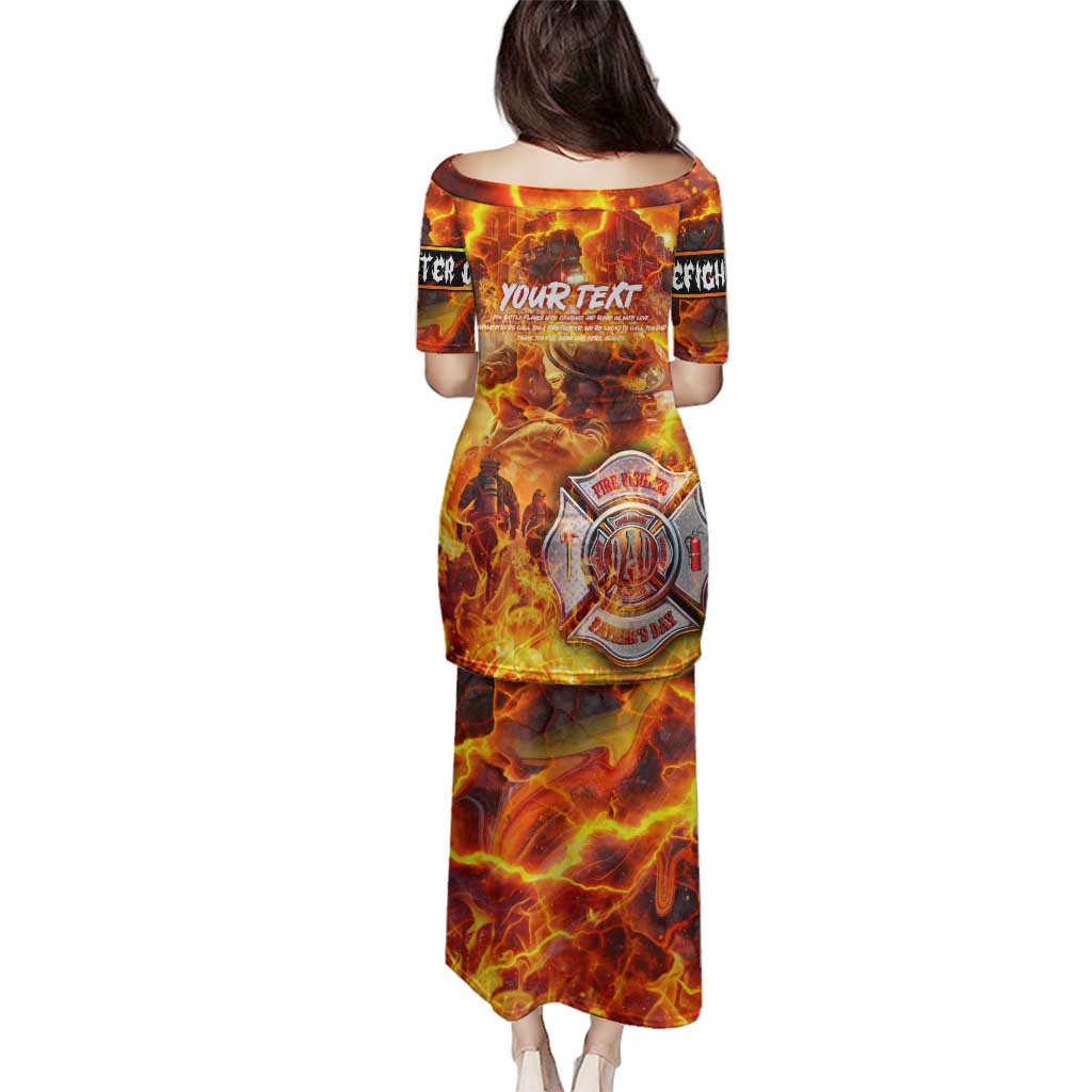 Firefighter Fathers Day Family Matching Puletasi and Hawaiian Shirt Dad By Name - Firefighter By Heart