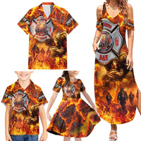Firefighter Fathers Day Family Matching Summer Maxi Dress and Hawaiian Shirt Dad By Name - Firefighter By Heart
