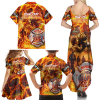 Firefighter Fathers Day Family Matching Summer Maxi Dress and Hawaiian Shirt Dad By Name - Firefighter By Heart