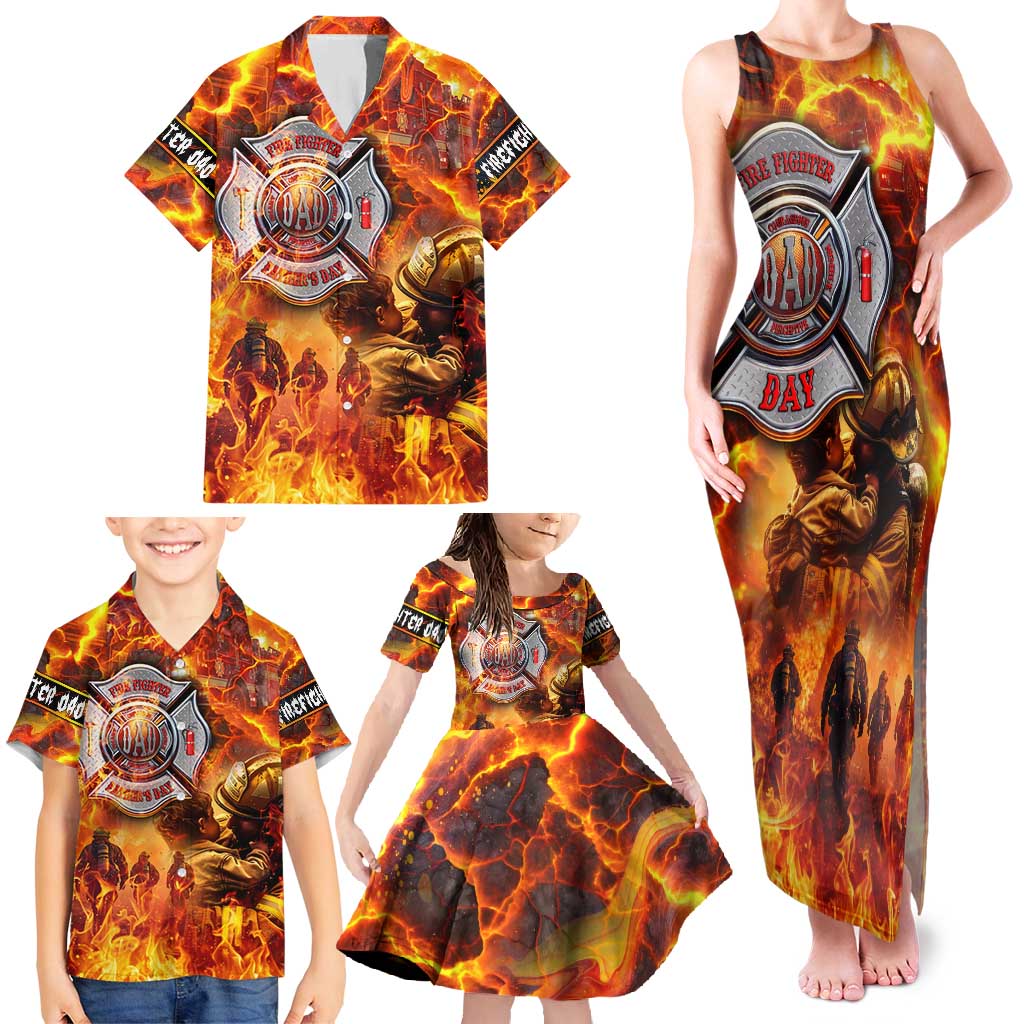 Firefighter Fathers Day Family Matching Tank Maxi Dress and Hawaiian Shirt Dad By Name - Firefighter By Heart