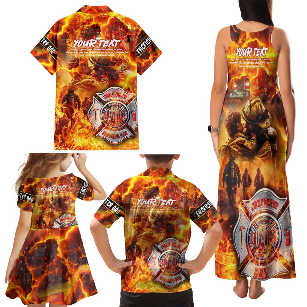 Firefighter Fathers Day Family Matching Tank Maxi Dress and Hawaiian Shirt Dad By Name - Firefighter By Heart