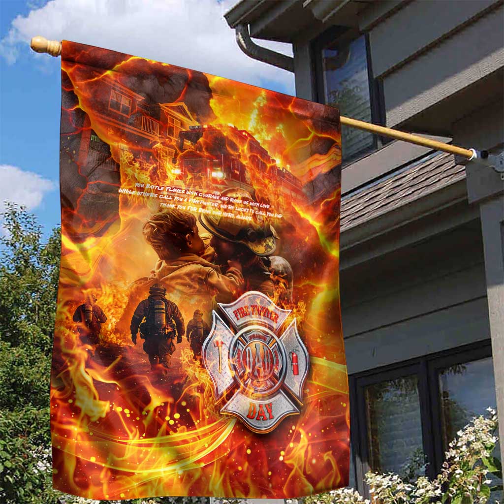 Firefighter Fathers Day Garden Flag Dad By Name - Firefighter By Heart