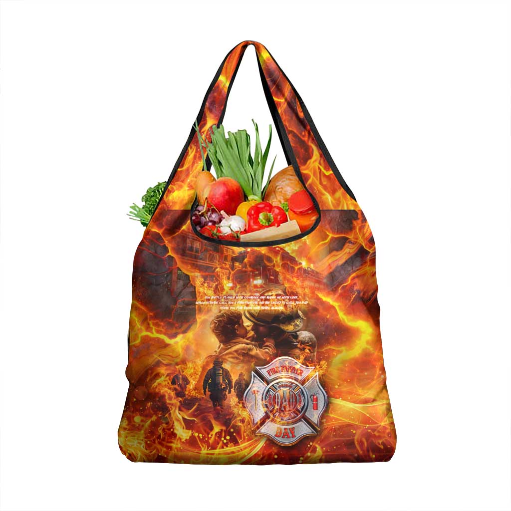 Firefighter Fathers Day Grocery Bag Dad By Name - Firefighter By Heart