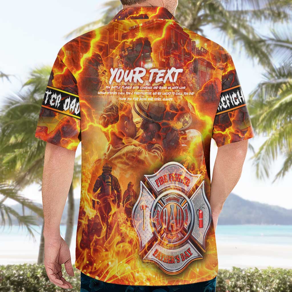 Firefighter Fathers Day Hawaiian Shirt Dad By Name - Firefighter By Heart