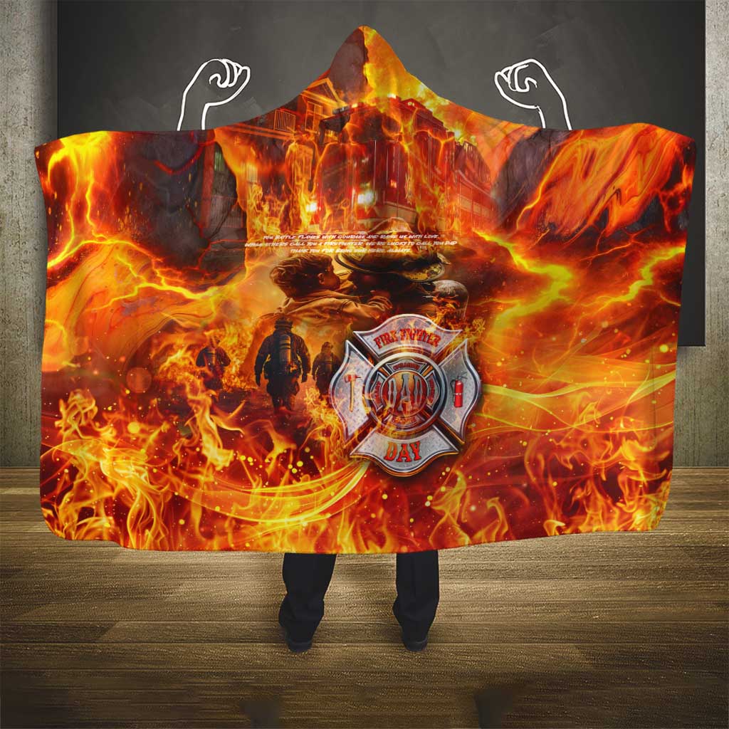 Firefighter Fathers Day Hooded Blanket Dad By Name - Firefighter By Heart