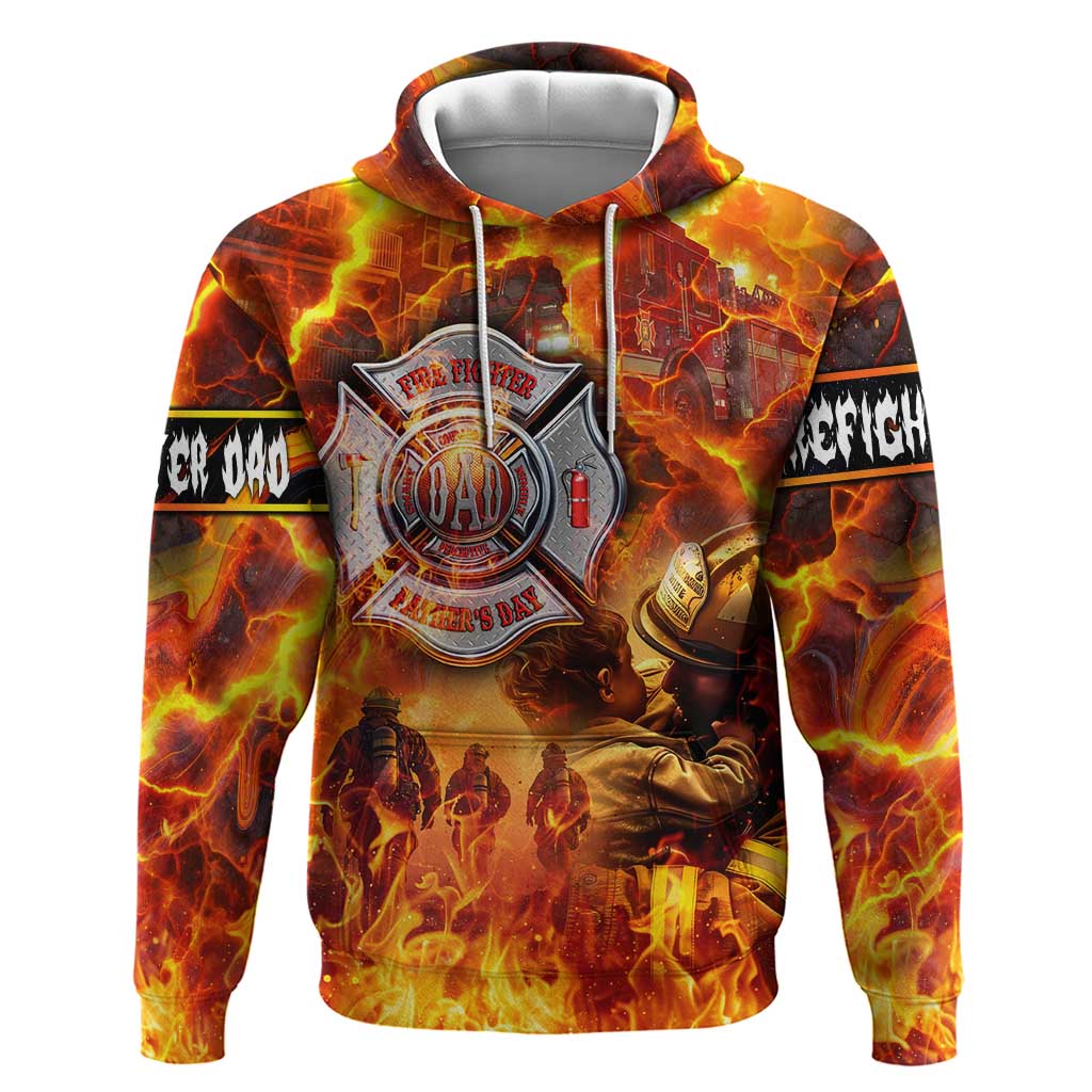 Firefighter Fathers Day Hoodie Dad By Name - Firefighter By Heart