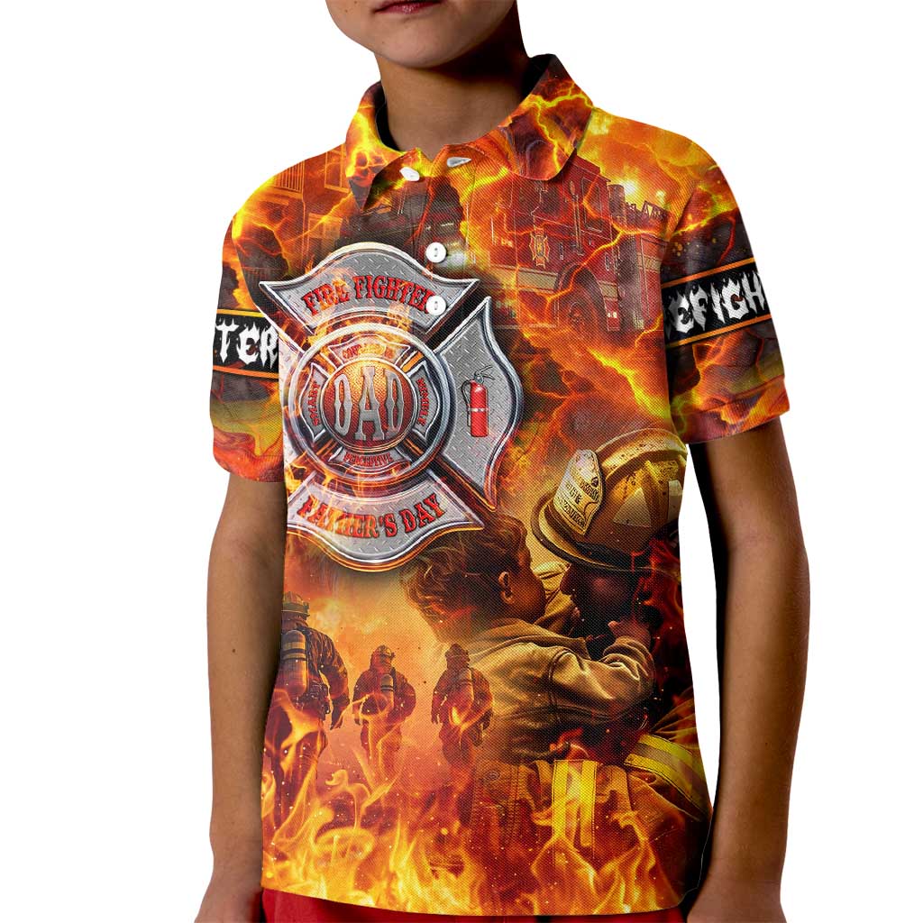 Firefighter Fathers Day Kid Polo Shirt Dad By Name - Firefighter By Heart