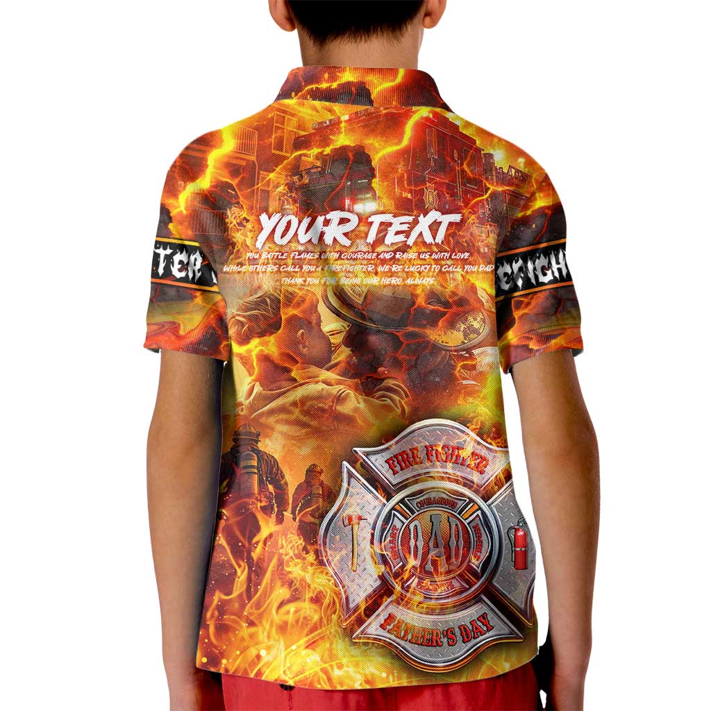 Firefighter Fathers Day Kid Polo Shirt Dad By Name - Firefighter By Heart