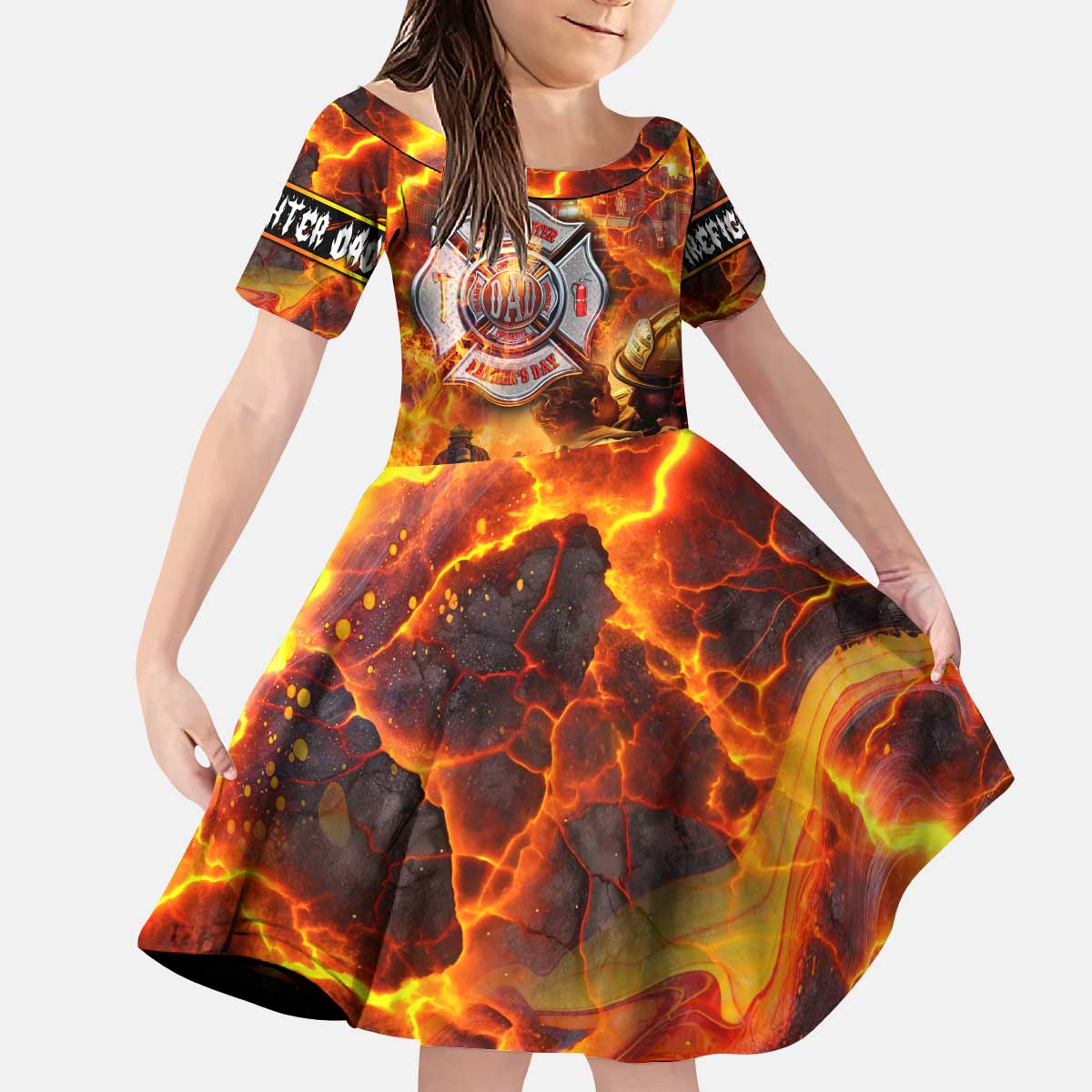 Firefighter Fathers Day Kid Short Sleeve Dress Dad By Name - Firefighter By Heart