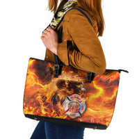 Firefighter Fathers Day Leather Tote Bag Dad By Name - Firefighter By Heart