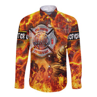 Firefighter Fathers Day Long Sleeve Button Shirt Dad By Name - Firefighter By Heart