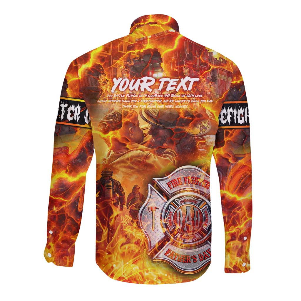 Firefighter Fathers Day Long Sleeve Button Shirt Dad By Name - Firefighter By Heart