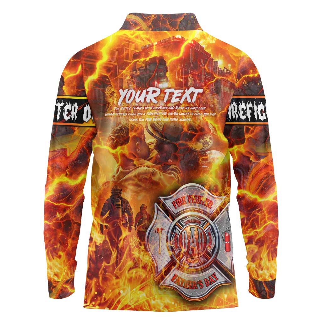Firefighter Fathers Day Long Sleeve Polo Shirt Dad By Name - Firefighter By Heart