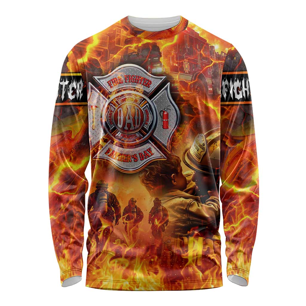 Firefighter Fathers Day Long Sleeve Shirt Dad By Name - Firefighter By Heart