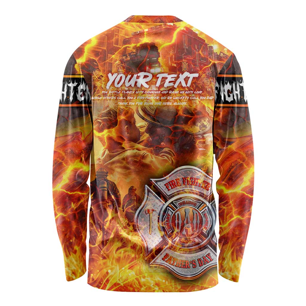 Firefighter Fathers Day Long Sleeve Shirt Dad By Name - Firefighter By Heart